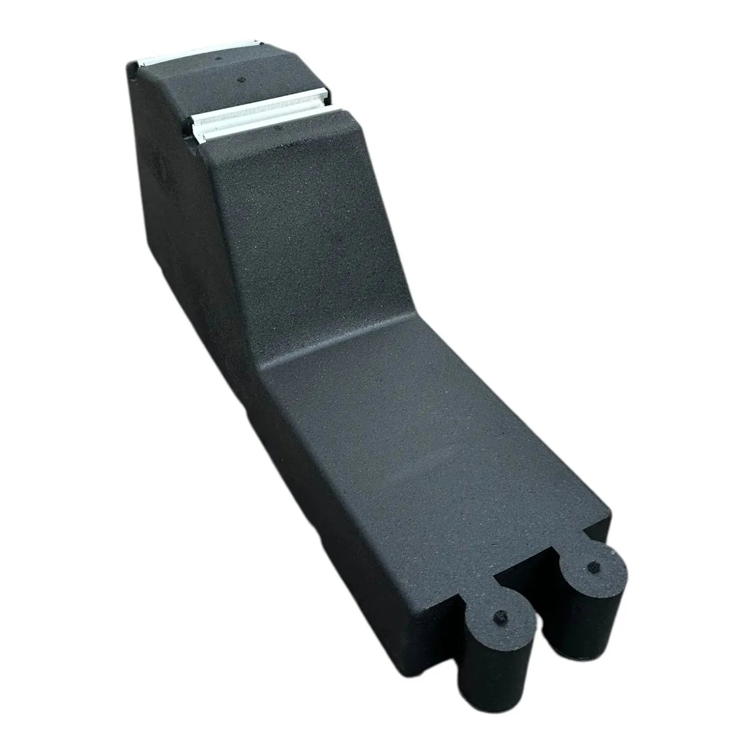 Black foam solar mounting bracket with angled top panel and dual cylindrical feet, product shot on white background.