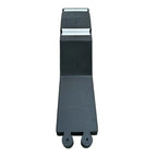 Top-down view of flat roof solar mounting system with angled panel holder and metal rail attachment.