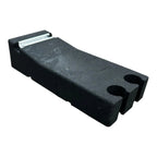 Black foam roof mounting block with metal rail connector and two circular cable passages for solar panel installation.
