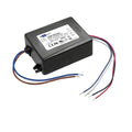 Glacial LED driver with label visible, showing wired connections in blue, brown, white, black and red extending from black en