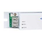 Close-up of power supply terminal block showing AC-L and AC-N input connections with green circuit board labeled PG L INPUT N