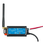 Victron GX LTE 4G-E modem with external antenna, SIM card slot, and power connectors against white background.