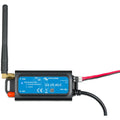 Victron GX LTE 4G-E cellular modem with external antenna, showing blue label, power cables, and USB connector against white b
