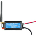 Victron GX GSM module with external antenna, showing blue label, SIM slot, GPS indicator, USB port, and red and black power c