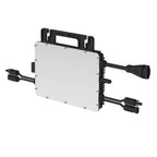 Hoymiles HMS-800-2W microinverter with white faceplate, black housing, carrying handle, and dual cable connectors for solar p