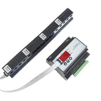 Solar PV string current monitoring system with four modular sensor units connected to a digital display controller via ribbon
