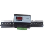 PV Current Combiner Box Monitor with digital display, control buttons, status indicators, and green terminal block connector 