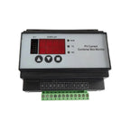 PV Current Combiner Box Monitor with red LED display, control buttons, status indicators, and green terminal block connectors