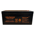 Voltacon HXG12-250 black rechargeable battery with orange branding and specifications label visible on front face.
