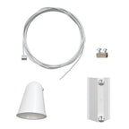 LED track lighting suspension kit components including 2-meter cable, white cone shade, mounting bracket, and hardware connec