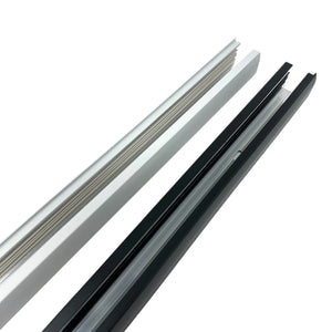 Four angled LED track rails in white, gray, and black finishes displayed against white background.