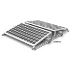 Two solar panels mounted on ballast frame at 10-degree angle, 2300mm length dimension visible, front and side view.