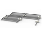 3D technical diagram of flat roof solar mounting kit with dual-tray ballast system and east-west orientation brackets.