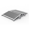 Two solar panels mounted on angled aluminum frames with ballast weights, shown in 3D product rendering against white backgrou
