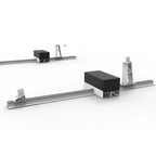 Solar panel mounting system with aluminum rails, adjustable brackets, and black ballast blocks on flat roof installation diag