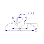 Technical dimension diagram of corrugated roof bracket showing top and side views with measurements including 140mm width, 16