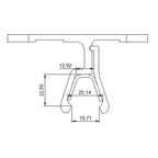 Technical dimension diagram of solar panel rail mounting clamp showing measurements: 12.92mm width, 22.59mm height, 25.14mm i