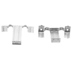Two stainless steel solar panel water drain clips shown front and side views, designed for 30mm mounting.