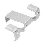 Stainless steel solar panel water drain clip with two mounting brackets and central channel, isometric product view.