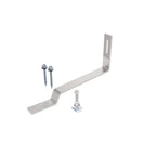 Solar panel mounting hook with adjustable bracket, screws, and hardware displayed separately on white background.