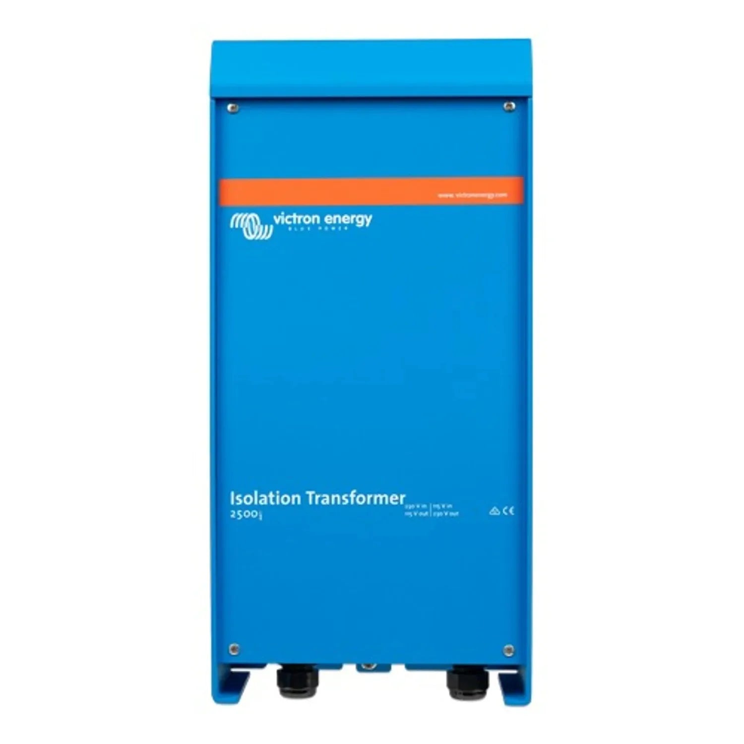 Victron Energy blue isolation transformer with orange accent stripe, model 2500i, shown as standalone product unit.