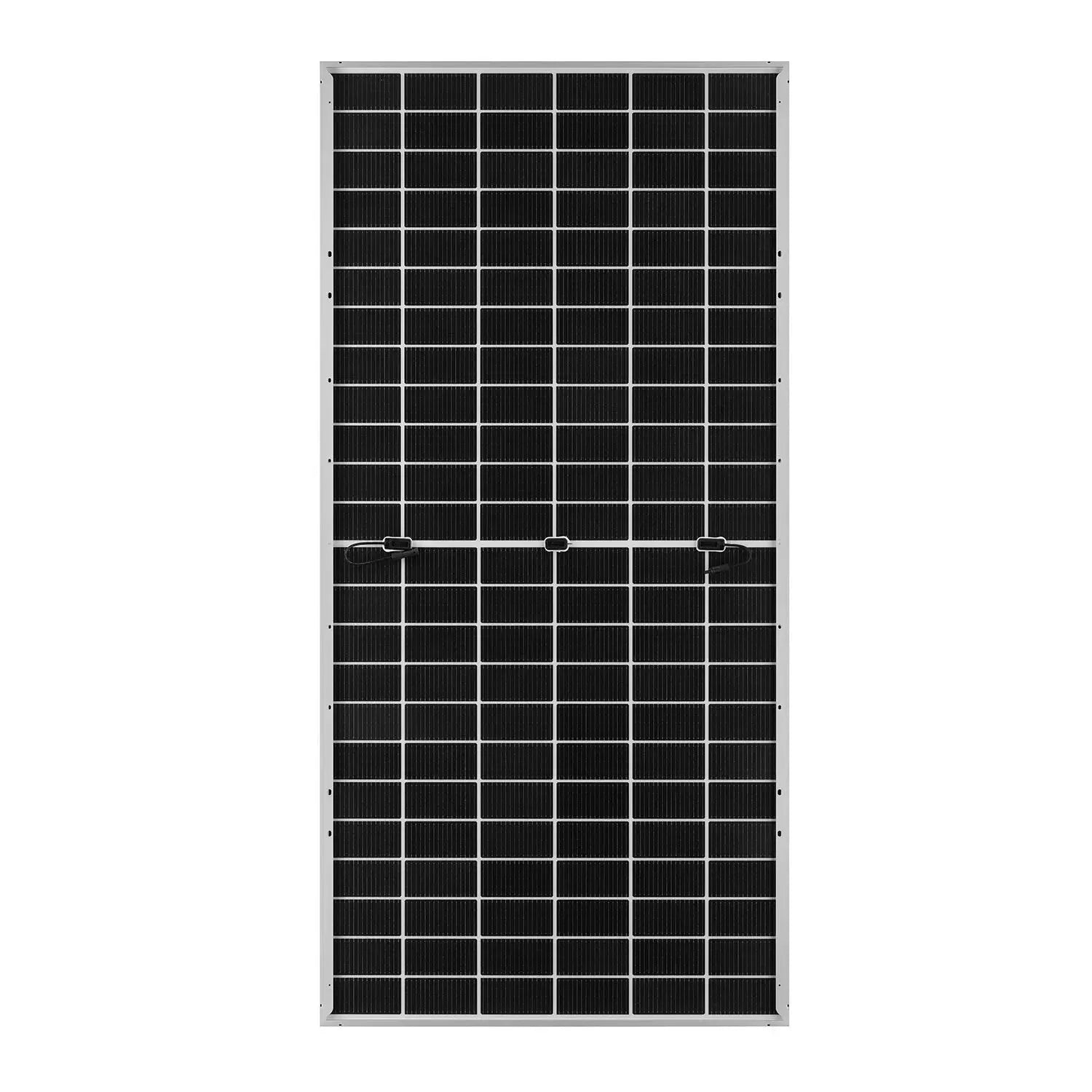 JA Solar 600W bifacial solar panel with 6 columns of black photovoltaic cells arranged in a grid pattern on white frame.