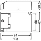 Technical dimension diagram of LED driver showing side and front views with measurements in millimeters: height 29.5, width 1