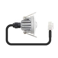 LED emergency spotlight with aluminum housing, black cable, and white connector, shown as product component view.