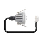 LED emergency spotlight with aluminum housing, black cable, and white connector, shown as product component view.