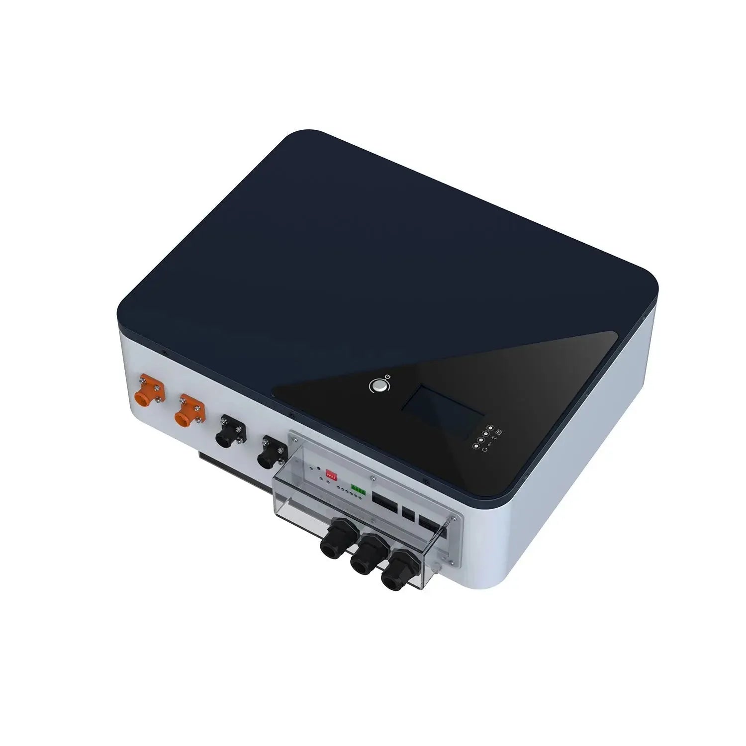Voltacon LIO-II lithium battery unit with black top cover, white body, orange and black connectors on front panel, and three 
