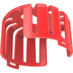 Red plastic cage or guard for recessed downlight, shown as standalone product component against white background.
