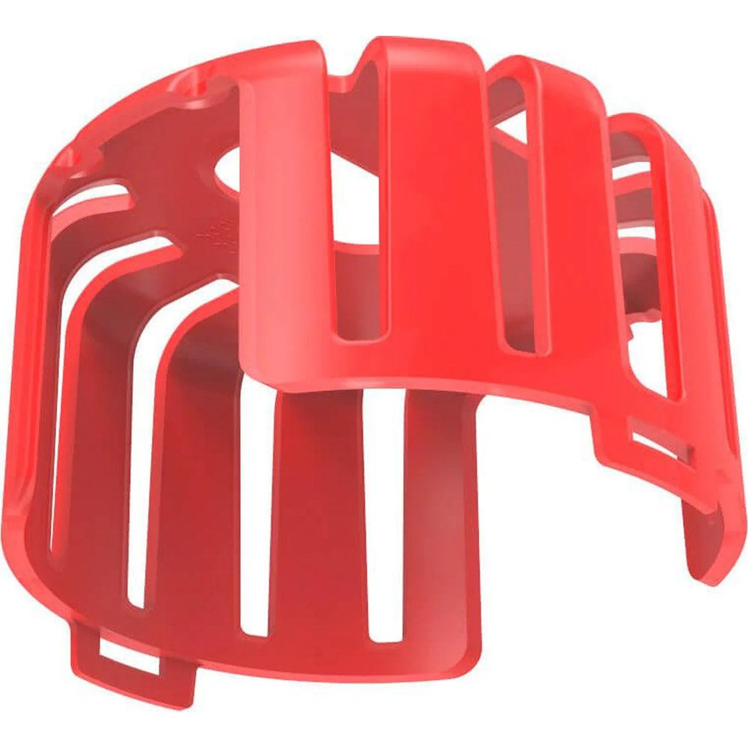 Red plastic cage or guard for recessed downlight, shown as standalone product component against white background.