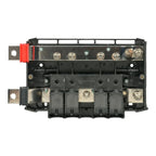 Victron Lynx Power In M10 DC busbar module showing top and bottom electrical connections with silver terminals and black hous