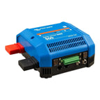 Blue and black Victron Lynx Smart BMS 500 battery management system with red battery terminal, green connector terminals, and