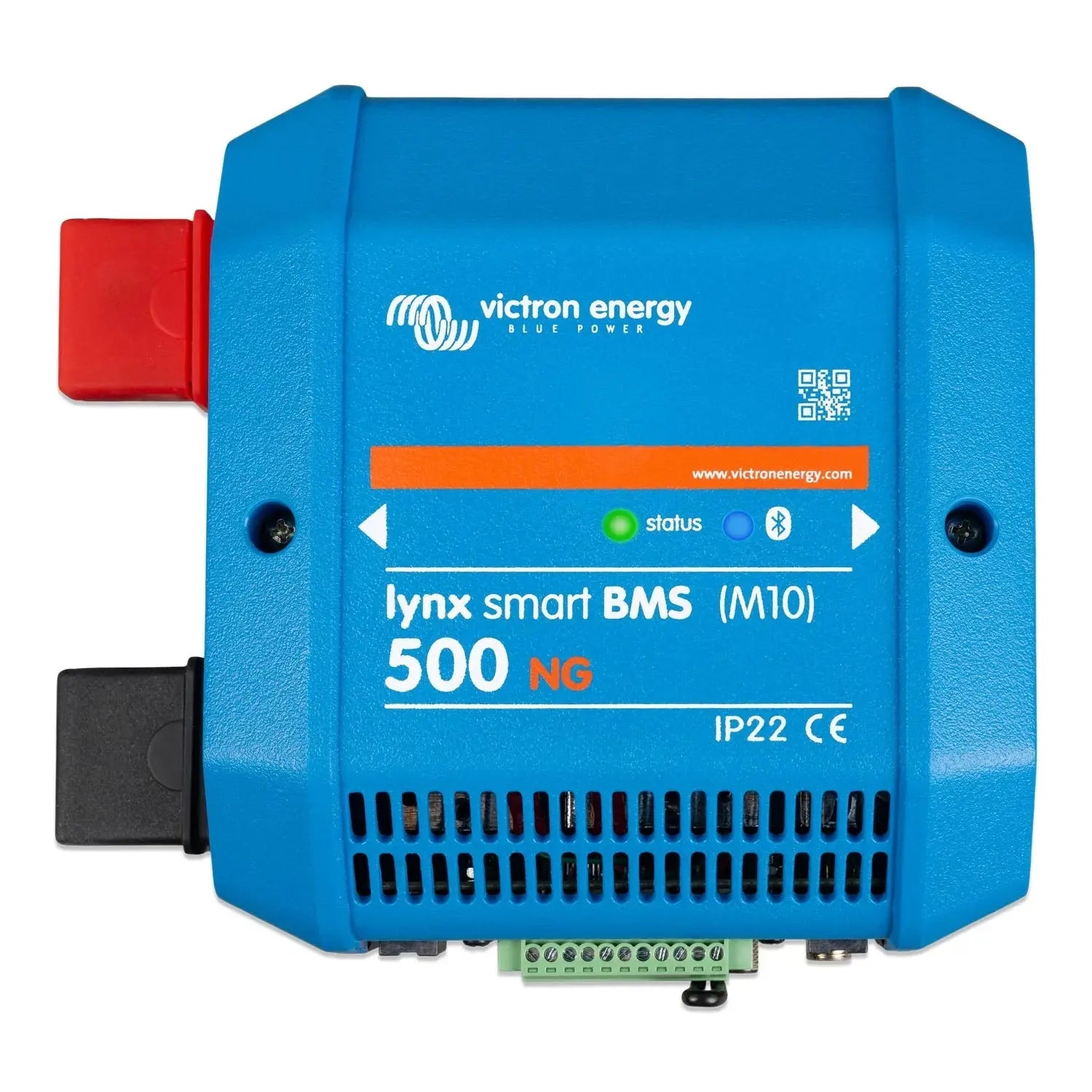 Victron Lynx Smart BMS 500 NG battery management system, blue rectangular device with red terminal connector and status indic