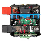 Victron Lynx Smart BMS 500 NG internal components view showing circuit boards, battery terminals, fuses, and wiring with blue