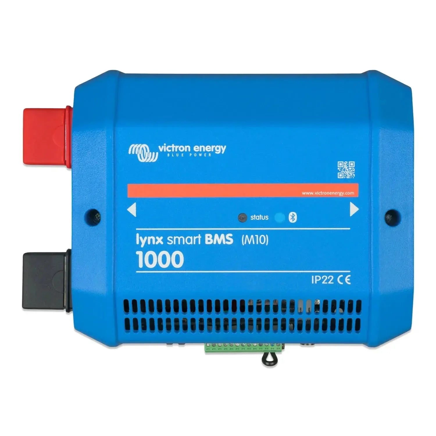 Victron Energy Lynx Smart BMS 1000 M10 battery management system, blue rectangular device with red terminal and status displa