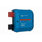 Victron Energy Lynx Shunt 1000 battery monitor with blue casing, red terminal connector, and power indicator display.