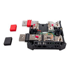 Victron Lynx Shunt battery monitor with internal components visible, showing metal terminals, red and black connectors, circu