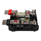 Victron Lynx Shunt VE.Can M10 internal circuitry and busbar connections with metal terminals and green control board.