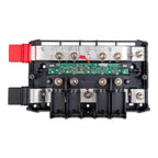 Victron Lynx Distributor M10 disassembled view showing metallic busbar terminals, green circuit board, and black plastic hous
