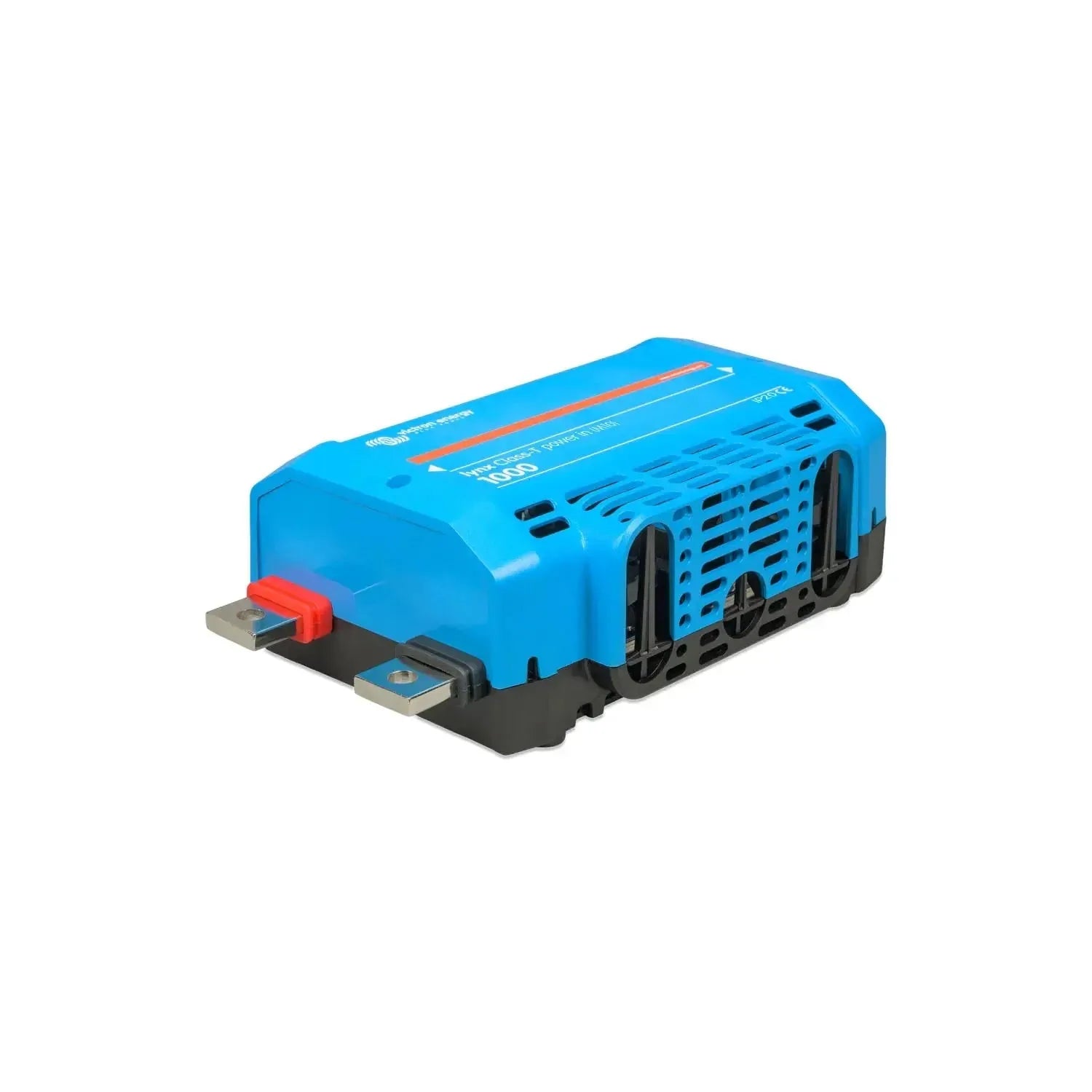 Blue and black Victron Lynx Class-T power distribution module with red connector terminal and ventilation grilles, product sh