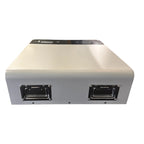 White rectangular lithium battery unit with black top panel and two chrome handles on front face.