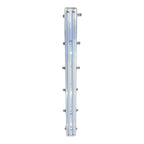Vertical view of LED twin tube fitting with two fluorescent tubes, metal mounting brackets, and central control panel, produc