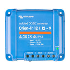 Victron Energy Orion-Tr 12/12-9 isolated DC/DC converter, blue rectangular device with terminal connections and green power i