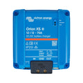 Victron Energy Orion XS 12/12-70A DC/DC battery charger in blue with remote control terminals visible below.