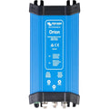 Victron Orion blue DC-DC converter with black end caps, front face showing input and output terminals and specifications labe