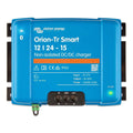 Victron Energy Orion-Tr Smart 12/24-15 non-isolated DC/DC charger, blue rectangular device with black terminals and green on/