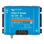 Victron Energy Orion-Tr Smart 12/24-15 non-isolated DC/DC charger, blue rectangular device with black terminals and green on/
