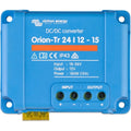 Victron Energy Orion-Tr 24/12-15 DC/DC converter with blue casing, four terminal connectors labeled input and output, specifi